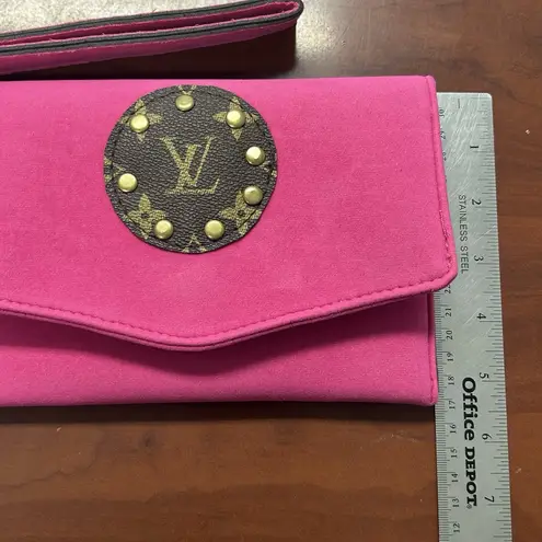 Hot Pink Suede Wristlet Clutch Purse