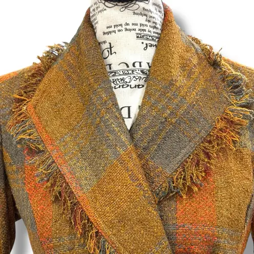 Anthropologie Cartonnier Size 0 XS Plaid Wrap Fringed Tweed Jacket Blazer