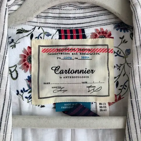 Anthropologie  Cartonnier RARE Striped Fringed Linen White Blazer Women’s Size 8