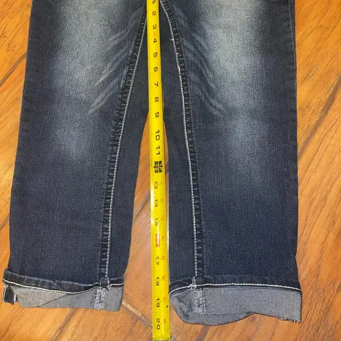 Wall Flower  bling Y2K capri jeans dark wash denim bedazzled pockets EUC size 9