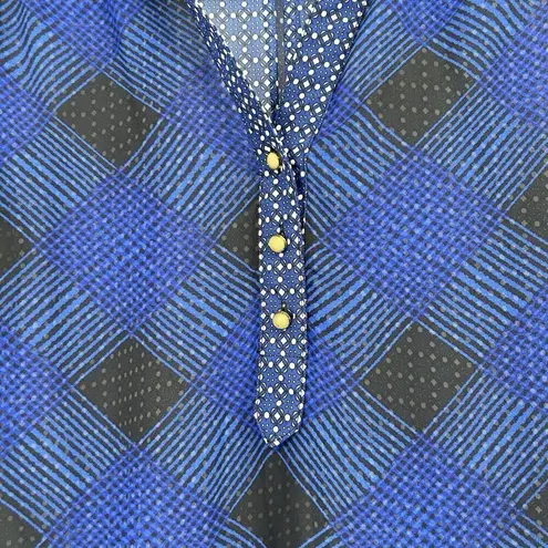 Halo Boho Sheer Top Blue Mixed Pattern High Low Long Sleeve Whimsical Size M Size M