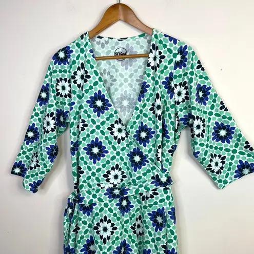 Snag Tights Blue Pearl Moroccan Print Cotton Blend Wrap Dress womens F 16 18