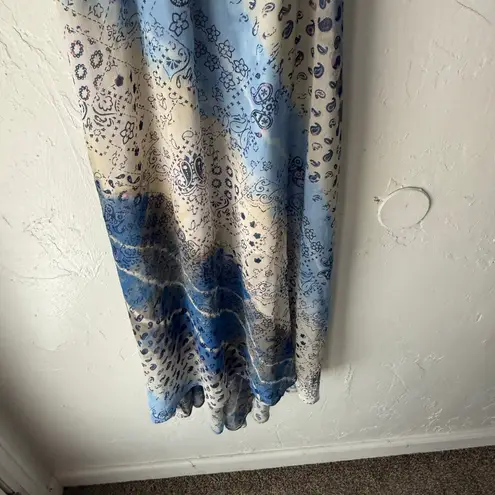 Princess Vera Wang Blue Patchwork Print Dress M Boho Y2K Midi Smocked Backless Blue Size M