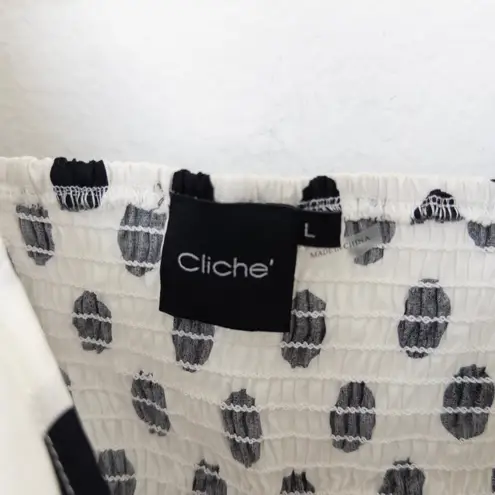 Cliché Womens Top Sz L White Black Polka Dot Puff Sleeve Babydoll Cottage Retro Size L