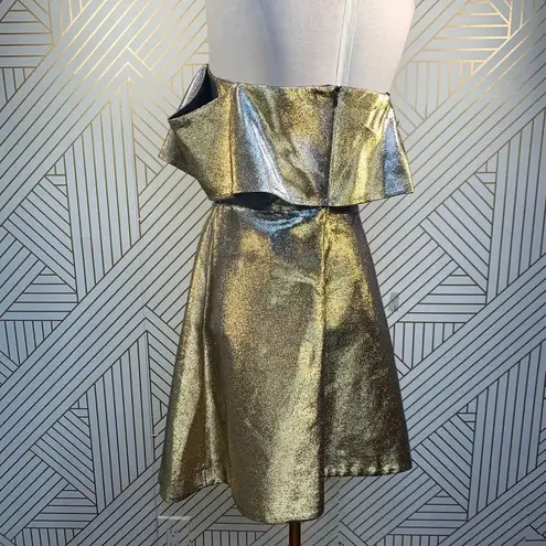 Sandro Palacio Metallic Gold Off Shoulder Dress
