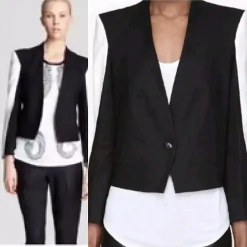 Helmut Lang Black & White Semi Cropped Structured Blazer Linen Blend 4 Designer