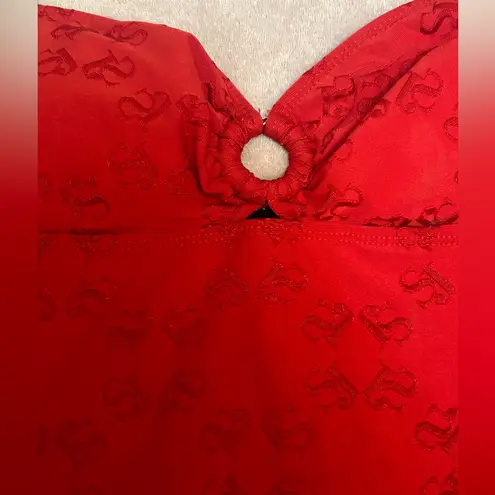St. John Swim Red One Piece swimsuit Gold Trim Halter Size 6 SJ Logo resort