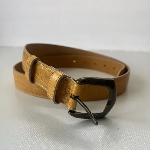 BYBLOS Leather Brass Buckle Womens Belt Sz EU 95 Medium Yellow Italy Adjustable