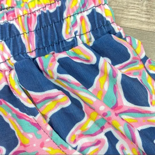 Simply Southern  Tassel Hem Starfish Print Elastic Waist Shorts Blue Pink S/M