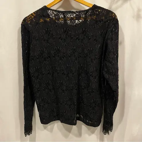 Y2k floral lace stretchy unlined long scalloped sleeve top goth rocker boho Black Size L