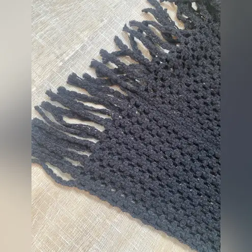 Black Knit Fringe Infinity Loop Scarf Neck Wrap Crochet Boho Goth Grunge OS