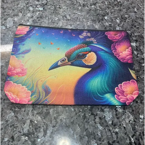 Colorful peacock makeup bag / NWOT Blue