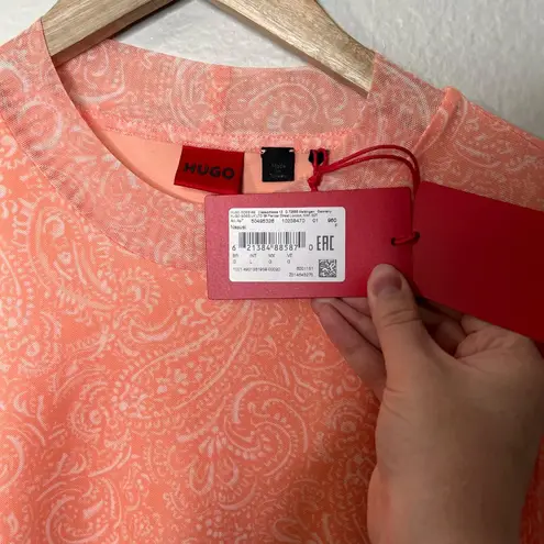 Hugo Boss Womens Nasusi Long Sleeve Orange Stretch Mesh Paisley Midi Dress Large