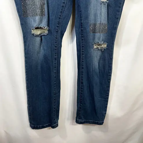 Midnight Velvet Size 14 Jeans Rhinestone Distressed Blue Skinny Mid Rise 829