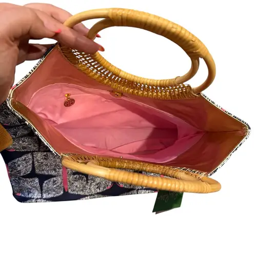 Lilly Pulitzer  Straw Handle‎ Tote Bag Navy Blue Buttefly Beach Travel Purse NWT