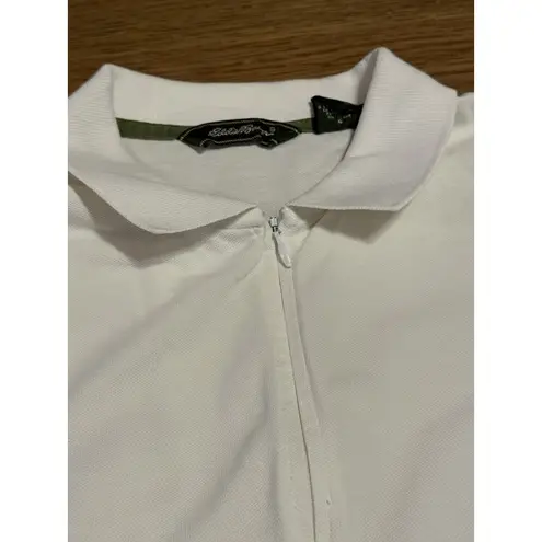 Eddie Bauer ‎ Shirt Women’s Large White Polo Short Sleeve Pima Cotton Preppy Golf