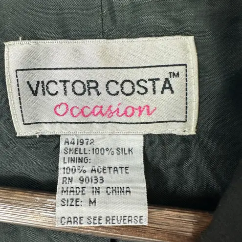 Victor Costa Silk Jacket Women M Beaded Open Front Dark Green Evening Old Money Black Size M