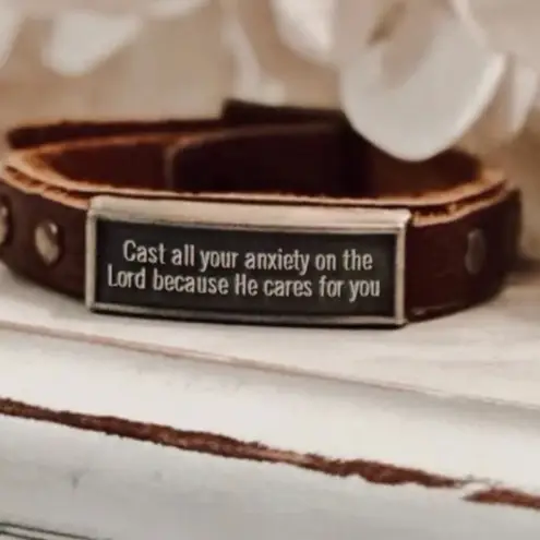 Leather Wristlet: Cast All Your Anxiety on the Lord because He cares for you