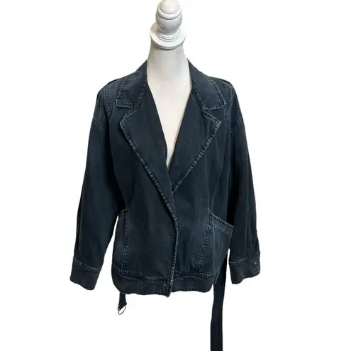 IRO Denim Oversized Jacket Belted Delicacy Faded Dark Blue Women Size FR36 US 2