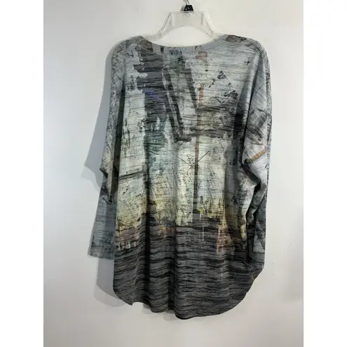 Womans Inoah Large Gray Graphic Long Sleeve Pullover Scoop Neck Tunic Top NWT