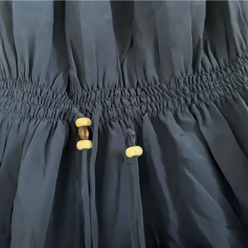 Amour Vert Navy Blue Silk 3/4 Sleeve Ruched Mini Dress Size Small S