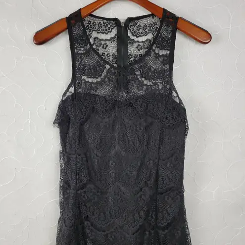 TCEC Women Dress Size M Black Eyelash Scallop Lace Sleeveless Open Back Cocktail