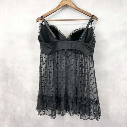 Babydoll Chemise Lingerie Plus Size 2X Sheer Mesh Coquette Whimsigoth Fairy Black