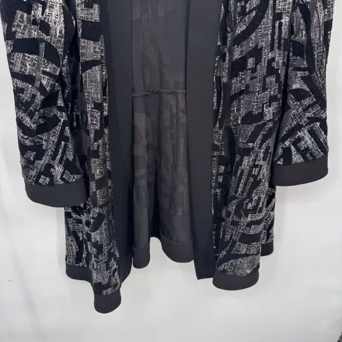 Joseph Ribkoff Disco Cardigan Womens 16 Black Velvet Metallic Silver Bell Sleeve