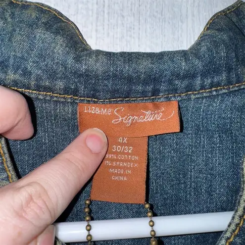 Women's Plus Size 4X Studded Denim Jacket Blue Mid