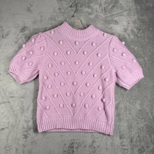 English Factory Lilac Pom Pom Puff Sleeve Sweater Women M Textured Popcorn Knit