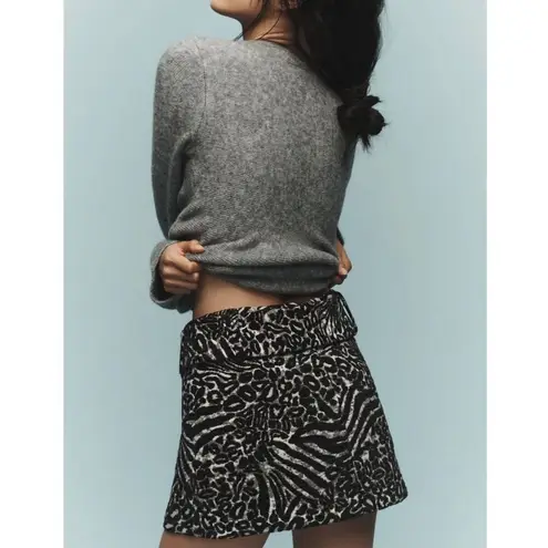 Maeve Anthropologie Womens Low-Rise Belted Micro Mini Skirt Size S Black Pattern