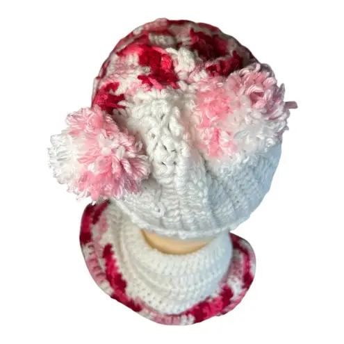 Handmade Crochet Hat & Scarf Set Cozy & Stylish. Brand new white, pink and red