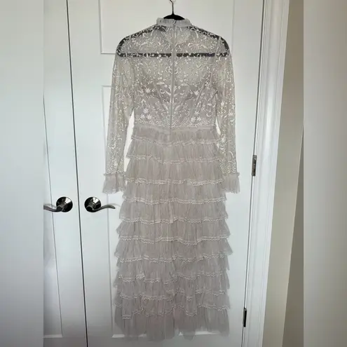 Mac Duggal NWT Embroidered Long Sleeve Ruffled Tiered Dress - Pearl - 8003