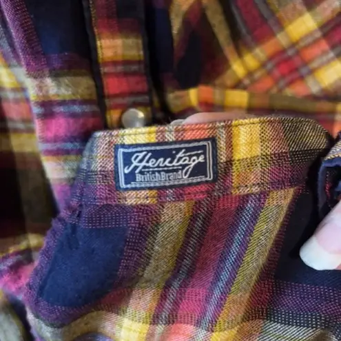 Falmer Heritage Western Red Blue Gold Plaid Long Sleeve Pearl Button Shirt L Size L