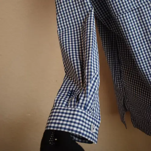 Suntect By Coolibar Women's Long Sleeve Beach Shirt Gingham Blue and White XL