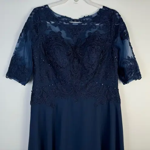 JJ's House  Boat Neck Illusion Asymmetrical Dress Lace Mother Bride Dark Navy 14