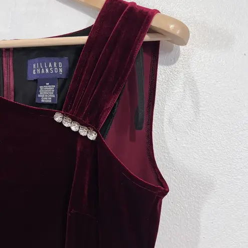 Hillard & Hanson Vtg. Maxi Dress 10 Burgundy Velour Asymmetrical Preppy Classic