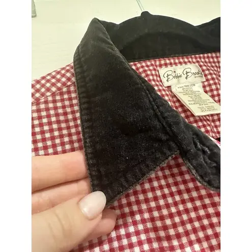 Bobbie & Brooks Vtg Bobbie Brooks Flannel Shirt Velvet Collar Sz 18W 20W Gingham Sparkle Mittens