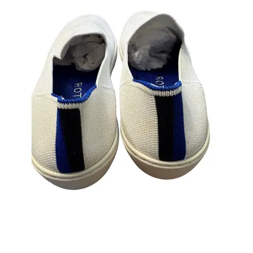 Rothy's Original Slip on Sneaker Bright White w/ Blue Halo and Back Stripes Sz 8