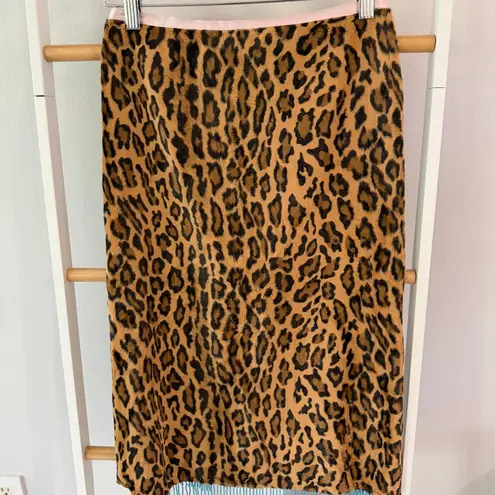 William B Leopard Faux Fur Skirt with Turquious Beaded Fringe Size 2