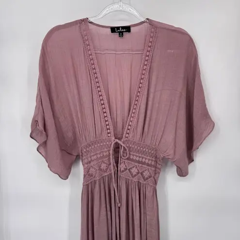 Lulus Long Duster Hippie Boho Festival Womens Medium Pink Lace Coquette