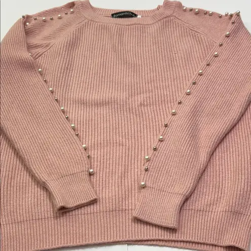 Commonwealth Pink Sweater with Pearl Accents Size L