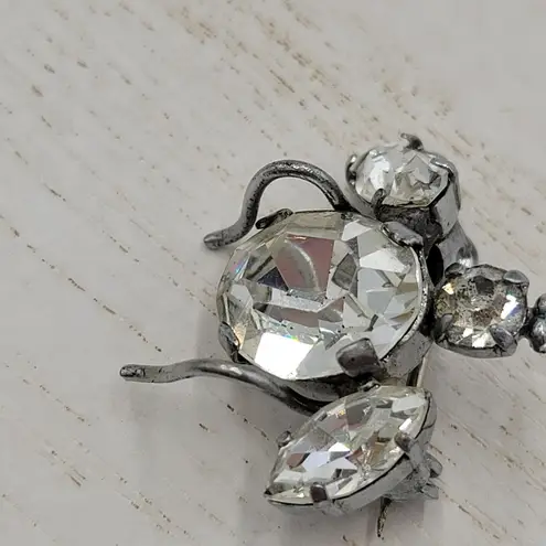 Vintage 1960 Austrian Crystal 3D Bug Brooch Silver Tone Insect Pin