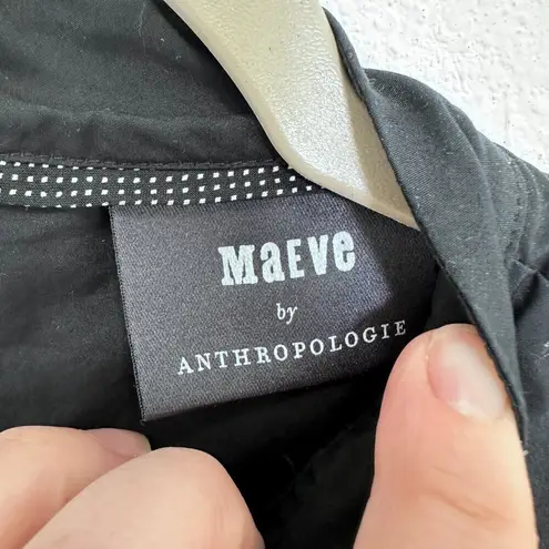 Maeve Anthropologie Black Mock Neck Ruffle Hem Poplin Cotton Blouse Size 4