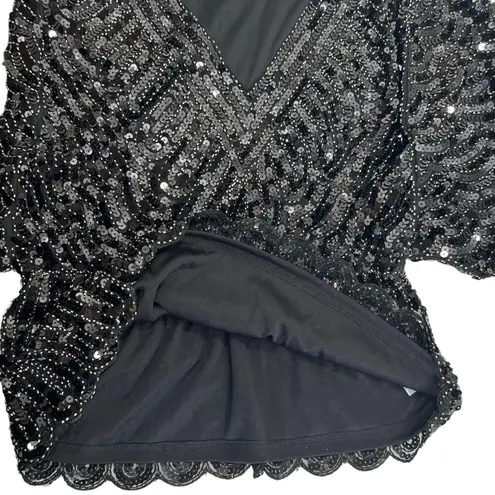 Beulah Black Sequin Embellished Peplum Blouse - Style