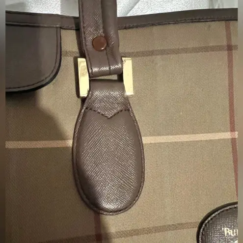 Burberry  vintage classic plaid canvas tote with‎ leather trim w/coa