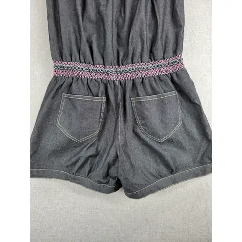 Zawary Womens Romper Shorts Size L Gray Tribal Embroidered Strapless Casual Gray Size L