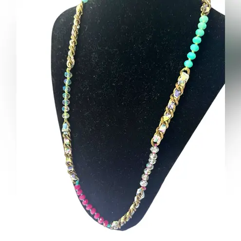 Chloe + Isabel Long Gold, green & purple Chain Beaded Necklace Crocheted - Image 2