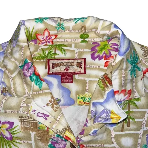 Caribbean Joe  button front shirt short sleeve map print Size Small