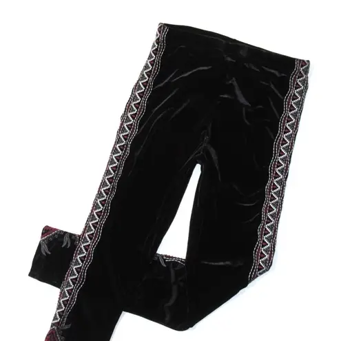 Johnny Was NWT Blair Legging in Black Stretch Velvet Embroidered Skinny Pants S